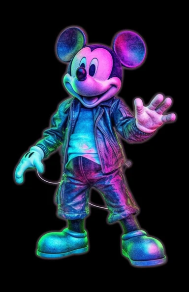 a mickey mouse in purple and blue costume with bow png clipart, in the style of dark pink and brown, pseudo-infrared, grid-based, commission for, close-up, dark white and dark green, associated press photo
