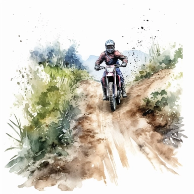 watercolor clipart of dirt bike of road track, environment scene,