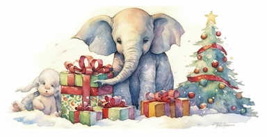 Adorable Christmas scene, clipart, disney animation style, watercolor, white background, I can’t believe how beautiful this is