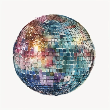 watercolor disco ball, clipart, white background