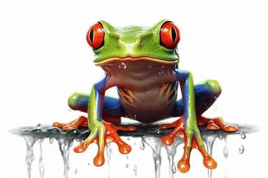 Watercolor, Red-Eyed Tree Frog Amphibian, clipart, hd, on a white background, spaced out