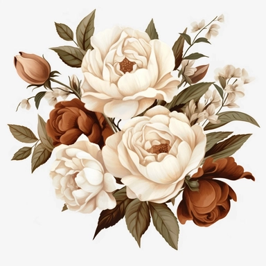 Brown to cream roses peonies in the style of Rachel Ann Austin, clipart set, white background, 8K, I can't believe how beautiful this is,