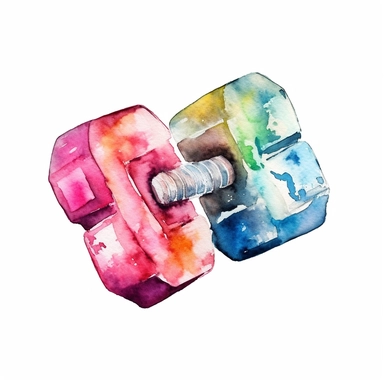 Dumbbells logo watercolor,simple Watercolor, hyper realistic, white background, white margins, 16k, ultra detailed clipart, cut out image, hand - drawn, whimsical manhwa style, ultra HD, sharp and clean art