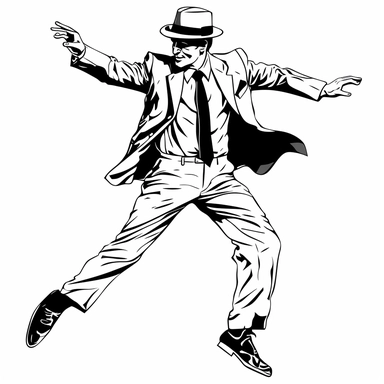 man dancing, coloring page, black and white image, thick lines, vector image, cartoon image, clipart