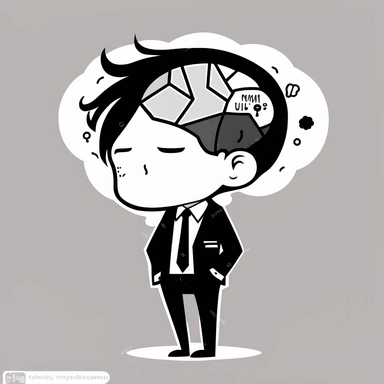 clipart of a cute well dressed little male brain with a suit. Beautiful, flat, cute manga style, black and white, round image borders