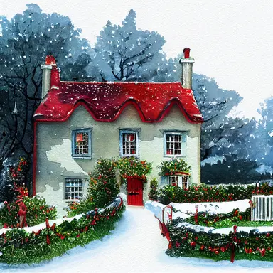 Christmas English country cottage, Christmas, watercolor, clipart