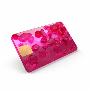 3d model of credit card made of jelly, gummy full cover, viva magenta, clipart, white background