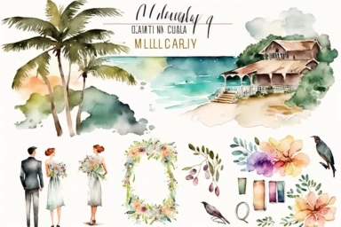 Watercolor clipart, Jamaica beach