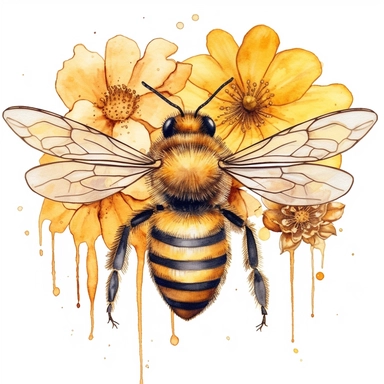 Watercolor Honey Bee Clipart, spring garden bee and honey drips clip art