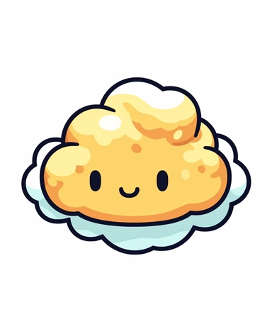 super incredible stunning kawaii cute Illustration of a cloud bread, vector, detailed, stamp, clip art, white background, high definition, amazing, cinematic, dynamic, 32k