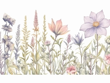 Clip art set.Mountain Splendor: Columbines, Paintbrushes, and Lupines. Soft, Gentle, color pallete. perfect for adding a whimsical and romantic touch to invitations, stationery, and more, vector, contour, white background, clipart set, spaced out