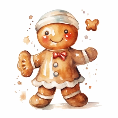 a watercolor nursery gingerbread cookies illustration clipart, clean background, white background, isolated on white