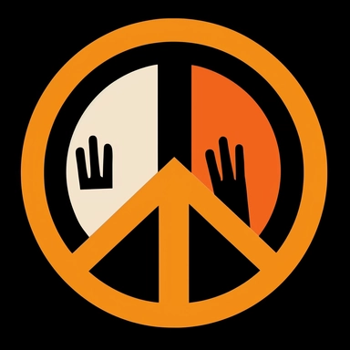 a photograph of a collage of a pictogram representing peace, made by Aaron Douglas, in the style of a Saul Bass title sequence, white background, black outline, thick outlines, hand-made, bauhaus, abstract, paper texture, paint, three paint swatches, blen