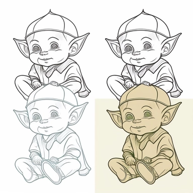 clip art coloring book page for toddler. four different images of an Elf. white background. simple line drawing. very low detail.