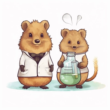 simple clipart of two quokkas drawing a scientific poster