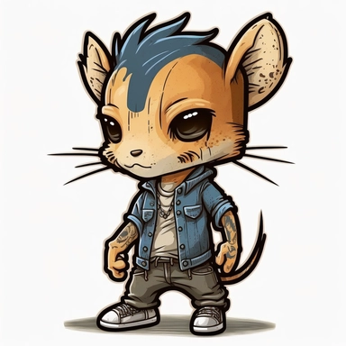 small cute anthropomorphic Chibi rush animal, dressed like a man, wearing jeans and t-shirt, clipart, in sticker style, in comics style, cell shading