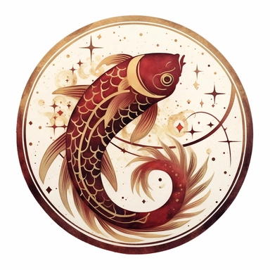 the zodiac of a fish, with two lines, and a moon and stars, in the style of maroon and beige, zen minimalism, organic fluid shapes, tattoo-inspired, positive/negative space, swirling vortexes, smooth and curved lines, white background, clipart