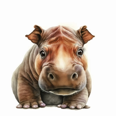watercolor, clipart, cute hippo in the style of hyper-realistic animal illustrations, arbeitsrat für kunst, soft watercolours, full view animated gifs, sparklecore