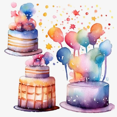 watercolor Party decoration ,new years cake ,clipart,Hd,isolated on what background,space out--ar3:2--s1000
