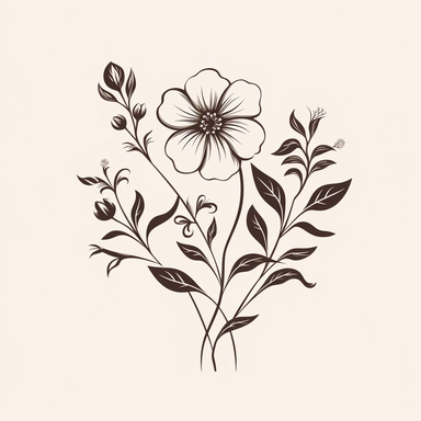 a simplified vector line art Floral illustration, victorian, vintage, minimalism, Flower, Botanical clipart, branches