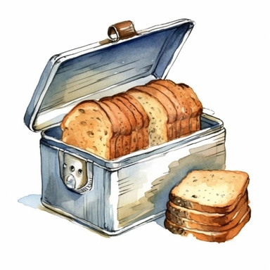 vintage bread box, watercolour and ink illustration, high quality, sharp image, clip art, white background