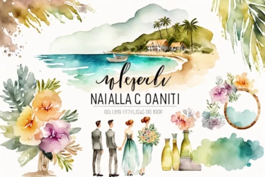 Watercolor clipart, Jamaica beach