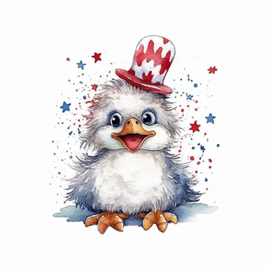 watercolor illustration, cute 1st of July clipart, detailed doodle, white background, doodle clipart USA , highest resolution