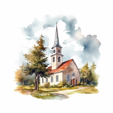 watercolor style, countryside church clipart, realistic, isolated on white background, 4K