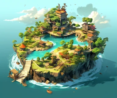 a cartoon clipart of an island, in the style of dmitri danish, iconic works of design, artgerm, i can't believe how beautiful this is, matthias haker, solarizing master, emerald and brown