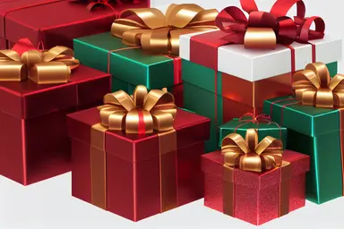 3d render, Christmas gifts, stack of assorted gift boxes. New year gifts. Festive clip art isolated on white background ( for stock ) , hyperdetail, perfect,