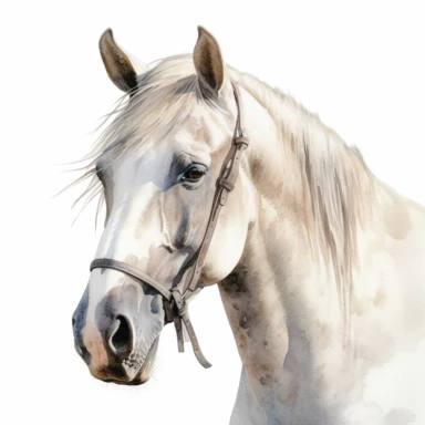 Watercolour cute lusitano horse, head only, beautiful details, ultra detailed, ultra photo real intricate detailed, high definition, graphic clipart, hyper realistic, detailed, white background