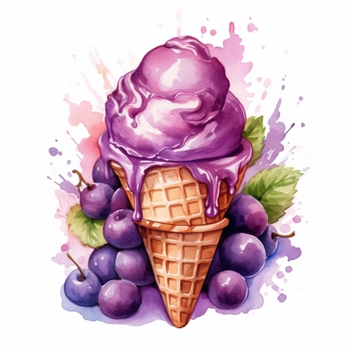 Indulge in the mouthwatering delight of a watercolor illustration capturing the essence of a luscious [grape] ice cream. This delightful clipart brings together the whimsy of a cartoon style with hyper-realistic details, creating a truly tempting treat for the eyes. Every brushstroke showcases intricate details, from the glistening texture of the ice cream to the vibrant red hues of the ripe [grape]. Isolated on a pristine white background, this high-quality artwork is perfect for various applic