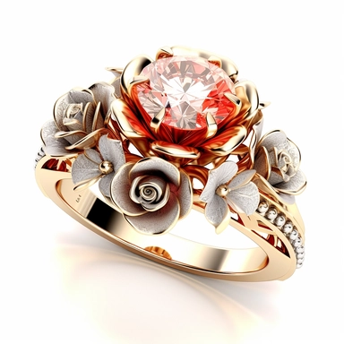 jewellery gold engagement ring with diamond near roses digital clipart on white background
