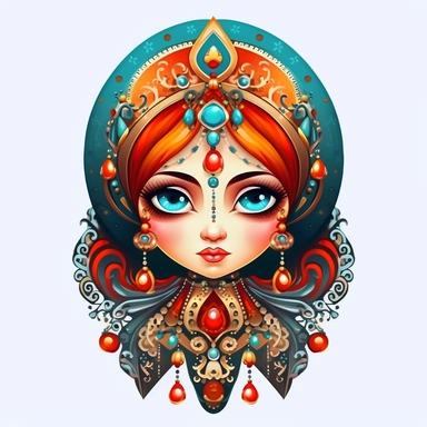 an evil woman in a russian traditional dress royaltyfree clipart, in the style of adorable toy sculptures, distinctive noses, colorful graffiti-like, babycore, elaborate, made of crystals, pattachitra