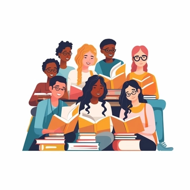Diverse school group: Illustration of teenage students from different ethnicities and cultures studying together, representing diverse educational environments. clipart, isolated on white background, 4K