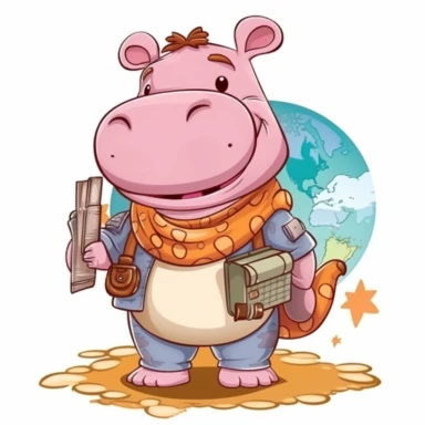 Pink Hippo going on a learning adventure clipart