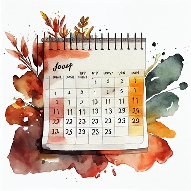 Watercolor clip art of a Calendar, isloated white background, no spils--upbeta