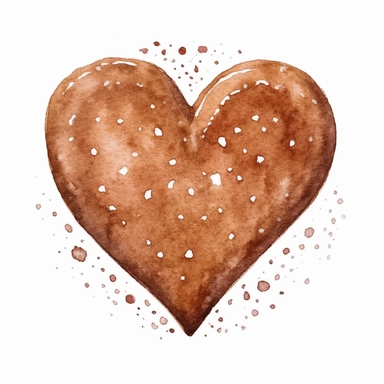 basic watercolor gingerbread heart cookie in minimal hand drawn style, Etsy, textured, clipart, white background