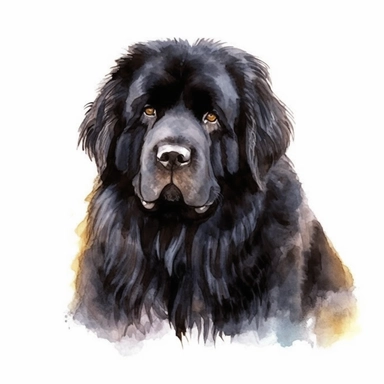 Dog breed Newfoundland big hairy black watercolor clipart