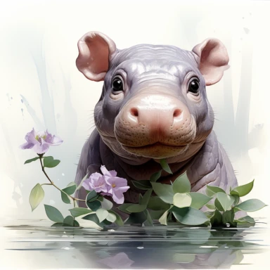 a cute cartoon baby hippo clipart, pastel watercolor cartoon, small children's book style illustration, delicate feminine art style, adorable and curious baby hippo, smilecore, phantasy colors, illustration in pastel children's book style, art style of Jasmin Hill, ar-- 1:1