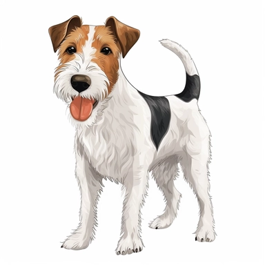 Cute Happy face Beautiful Poy Fox Terrier Dog Is Standing Full body Vector Sublimation Clipart,Cartoon,hyper realistic, intricate detail, illustration style,high solution,on the white background