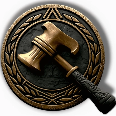 clipart image, round logo, Greek design, anvil and blacksmith hammer