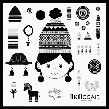 black and white collage hat and accessories inspired by inca and maya art innocent illustration design only for kids vector flat clipart 2d funny for nursery decor lineart solid colors white background only