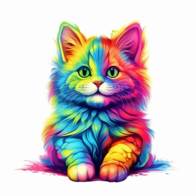 Cute Beautiful Happy Face Rainbow Cat is sitting full body Sublimation Clipart ,Cartoon,hyper realistic, intricate detail, illustration style,high solution,on the white background