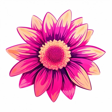 Radiant pink sunflower clipart against a clean white background. The illustration features a vibrant pink sunflower with bold petals and a dark center. The color palette includes shades of radiant pink and touches of green. The white background creates a contemporary and minimalist setting, allowing the sunflower to shine brightly. The lighting is warm and vibrant, accentuating the flower's radiance and creating a sense of joy. The atmosphere exudes a feeling of energy and positivity.