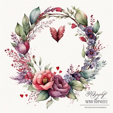 valentines wreath watercolor clipart