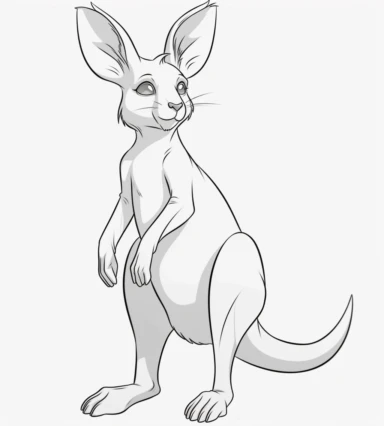 kangaroo, children colorring book, cartoon line art, black and white, Clip Art, 4k, cartoon character, no text, white background
