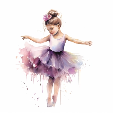 little girl dancing in tutu, watercolor, pastels, whitebackground, clipart