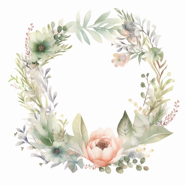 watercolor beautiful wreath on white background, in the style of muted and subtle tones, intricate floral arrangements, uhd image, subtle realism, asymmetrical framing, fawncore, wedding clipart, floral accents, no background