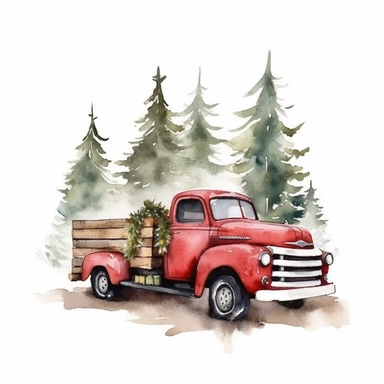 watercolor christmas truck clipart